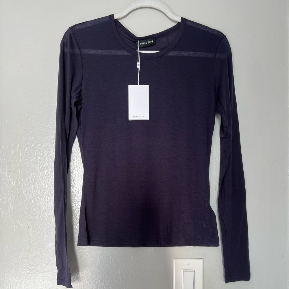 ANINE BING Sylvie Long Sleeve Tee in Midnight Blue - Small